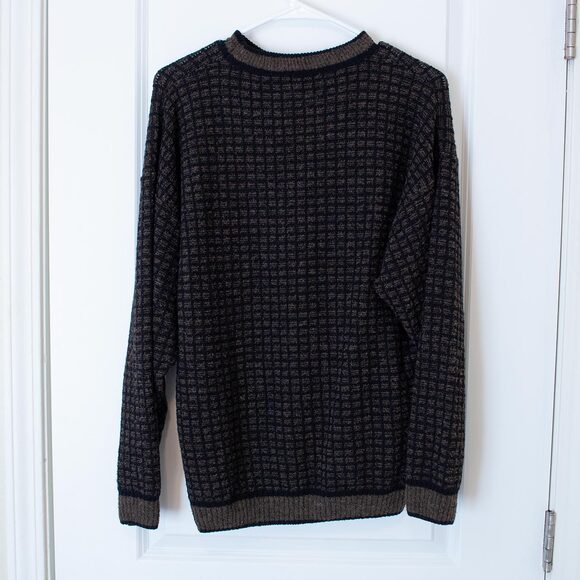 Classic VTG Landro Sweater Italy Brown Black Geometric Knit XL Prep Soft Autumn - Picture 6 of 6